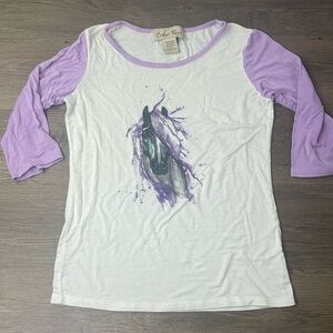 Cedar Rose Girls Purple White Horse Baseball Tee, size XL
